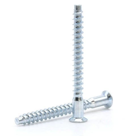 M5 x 50mm Confirmat Screws For Furniture Assembly, 3/16 Inch By 2 Inches Wood Fasteners, zinc plated screws on white background