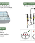 Chrome 8 Inch Widespread Bathroom Sink Faucet With Drain Assembly, installation guide, packaging, and included components
