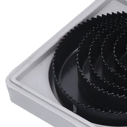 Top Tier 16 Piece Hole Saw Kit For Clean Woodworking With Tough Carbon Steel Teeth Making Fast Symmetrical Cuts Through Drywall And Plastic Boards Without Any Hassle Or Effort In Your Shop, black hole saw in gray case
