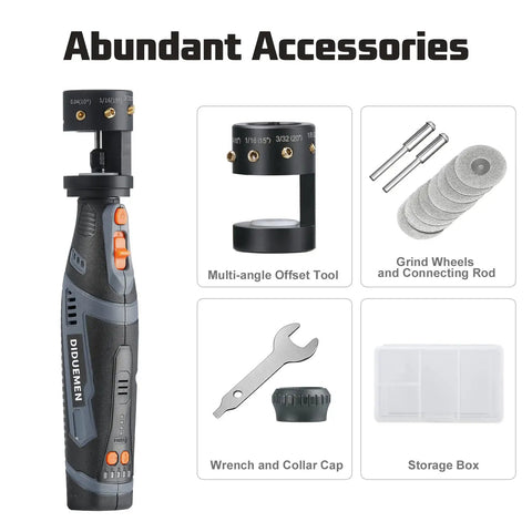 8V Tungsten Electrode Sharpener Cordless Tungsten Grinder For TIG Welding with accessories including wheels, tool, and storage box