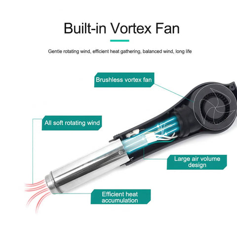 Built-in vortex fan of 858D Plus Hot Air Desoldering Station With LCD Display Pro Grade Rework Tool showing airflow and heat features