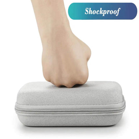 Built Like A Tank Hard Eva Travel Case Waterproof Shock Proof Carry Bag For Power Bankschargers Cables Mouse External Hard Drive And All Your Everyday Carry Stash being pressed to demonstrate shock proof feature.