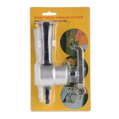 Fafeicy 160A Metal Nibbler Drill Attachment With Dual Head Sheet Metal Cutter in packaging showing assembly wrench and handle.