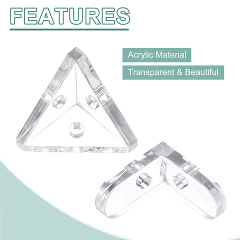 Real Deal 24 Piece Clear Acrylic Corner Bracket Kit Rock Solid Cone And L Shaped Connectors for No Fuss DIY Woodworking showing triangular brackets.