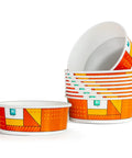 Stack of colorful induction safe paper bowls for ramen machines 300 pack leak resistant and heat resistant food grade material.