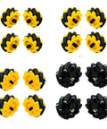 Mecanum omni wheels set; yellow/black high-hardness plastic, 6mm hubs, four sizes (48/60/80/97mm), 16 wheels shown