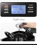 Digital display of Next Level Drip Coffee Maker With Built In Grinder showing settings and beans being added.