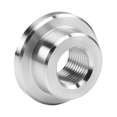 Heavy Duty 1/8 Inch NPT Female Weld On Bung Fitting Aluminum Fuel Tank Valve Connector With TIG Welding Wire Rock Solid, showcasing polished aluminum fitment.