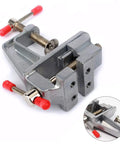 Rock Solid Mini Bench Vise Slick Portable Aluminum Table Clamp With Adjustable Jaw Pins For Drill Press Desktop Mounting, detail view.