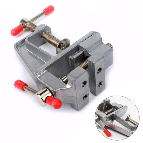 Rock Solid Mini Bench Vise Slick Portable Aluminum Table Clamp With Adjustable Jaw Pins For Drill Press Desktop Mounting, detail view.