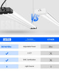 Comparison of LED Shop Light Four Foot With 3CCT Selectable 4000K 5000K 6500K Adjustable 30W 40W 50W and regular light