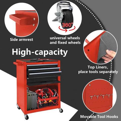 Heavy Duty Thirteen Drawer Rolling Tool Chest With Massive Mobile Storage Cabinet Secured Tight With Heavy Load Capacity Smooth Roll Quad Casters Built For Hardcore Garage Folks And Weekend Warriors Gear Storage Black And Red