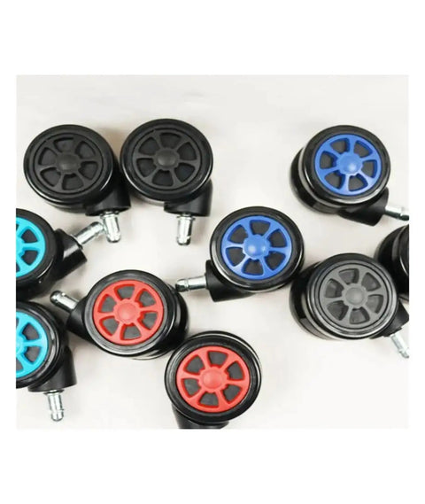 60mm Furniture And Office Chair Casters Set, light blue stem wheels with car wheel style, shown in assorted colors