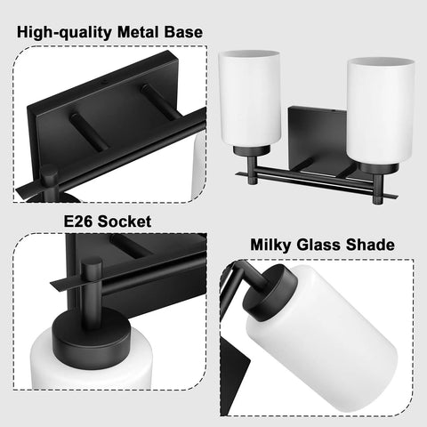 Vintage Style Black Vanity Light Four Light Industrial Wall Sconce With Milky White Glass Shades for Bathroom Powder Room detail