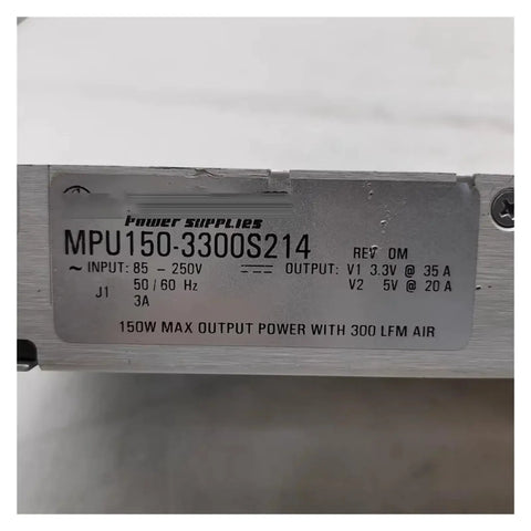 Beefy Switching Power Supply MPU150-3300S214 3.3V 35A 5V 20A With Porous Metal Case And Cooling Fan Low Noise Wide Input Range Stable Output Rugged Heat Dissipation For Industrial Electronics And DIY Projects label on metal case