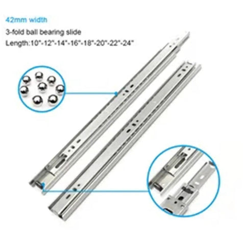 One Piece Iron And Nylon Wheel Drawer Slide With Steel Track Rail For Kitchen Cabinets Bedroom Dressers Bathroom Vanities And Outdoor Furniture Smooth Glide Durable 42mm Wide Quick Install Full Extension, 42mm width, ball bearing details