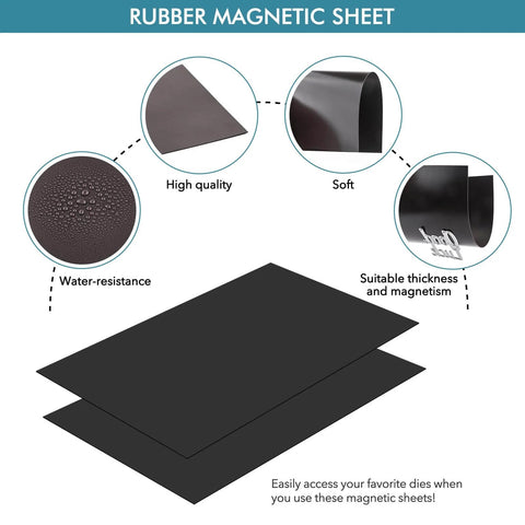 Flexible Black Rubber Magnetic Sheets Set, 10 Sheets, 0.5mm Thick, Single Sided Magnets, showing texture and flexibility, 6.9x5 in