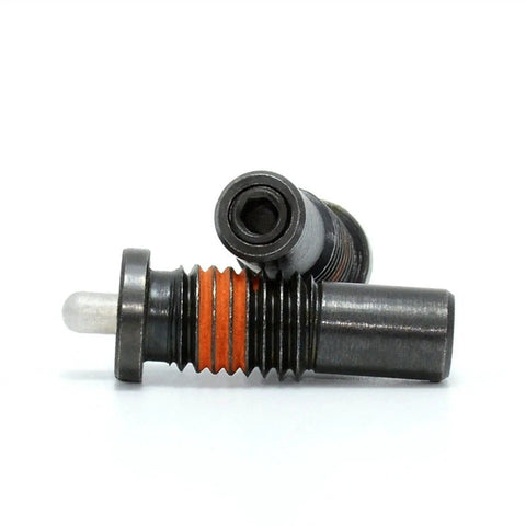 Rock Solid Carbon Steel Spring Plunger With Flange Mount Telescopic Index Finger Pin for precision positioning, showing orange band detail.