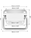 Diagram of stainless steel chest pull handle with measurements: 80mm long by 45mm wide, rust resistant, durable, for toolboxes and storage boxes.