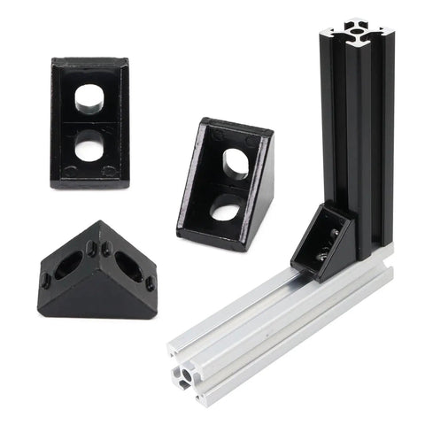 Ten Pack 20mm Aluminum T Slot Corner Brackets For 90 Degree Joins With M5 Bolts And Nuts Fits 2020 2040 20 Series Profiles Black Finish