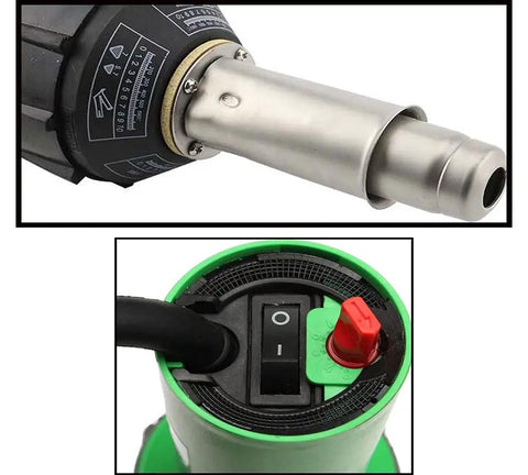 1600W Hot Air Welder Gun for PVC and Vinyl Portable Plastic Welding Tool with on/off switch and nozzle detail