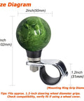 Ball Steering Wheel Spinner Booster Knob For Easy Turning And Quick Stops Universal Turning Assist Handle Fits Tractors Forklifts Lawn Mowers Boats And More Green, size diagram with dimensions.