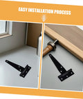 8 Pack Black T Shape Gate Hinges With Screws Zinc Plated shown on white surface for easy install