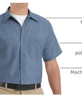 Mens Short Sleeve Work Shirt Regular Fit Polyester Cotton Blend Button Front Utility Top All Day Comfort Heavy Duty Job Site Ready Built Tough For The Daily Grind 4XL Large Postman Blue with two utility pockets.