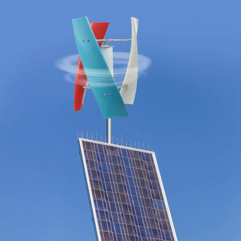 100W Vertical Axis Wind Turbine With Smart Controller And Permanent Magnet Generator Low Noise Helical Windmill, blue red blades