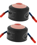 Low Key No Stress Automatic Aerosol Fire Extinguisher 2 Pack, compact design with red and blue triggers, auto extinguishing patches.