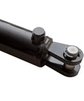 Built Tough Double Acting Hydraulic Cylinder With Clevis Ends For Farm Equipment 2.5 Inch Bore And 10 Inch Stroke At 2500 PSI Tie Rod Alternative Welded Universal Cylinder, clevis end close-up