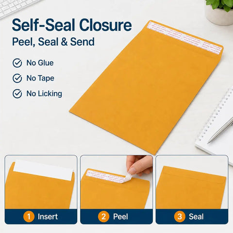 10x13 Inch Kraft Mailing Envelopes With Gummed Seal Closure 28lb Heavyweight Manila Catalog Envelopes for Docs Photos Certificates