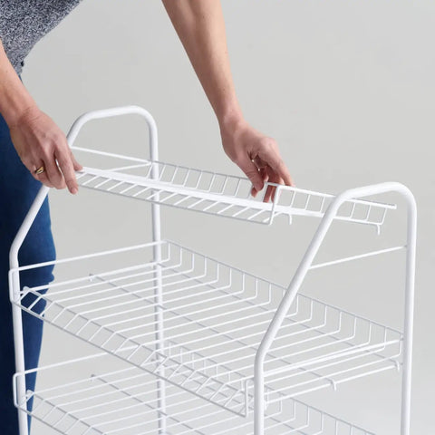 Four Tier Wire Shoe Rack White Simple Assembly Holds Up To 12 Pairs Of Shoes In Bedroom Or Closet Heavy Duty Metal Build