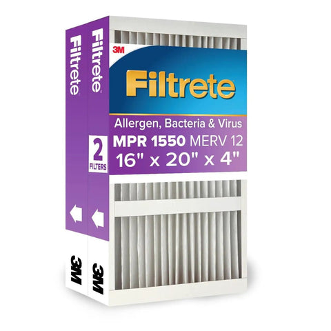 Allergen Buster Electrostatic Air Filter 16x20x4 15.88x19.88x4.31 Inches MERV 12 MPR 1550 Two Pack For Lennox And Honeywell Systems Box
