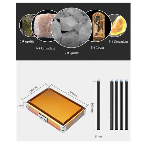 Five Pack Mohs Hardness Tester Kit With Crystal Tips For Quick Mineral Identification And Jewelry Gem Testing 5 To 9 Scratch Scale Pro Grade Industrial Tool For Jade Quartz Topaz And More, five crystal tips and case