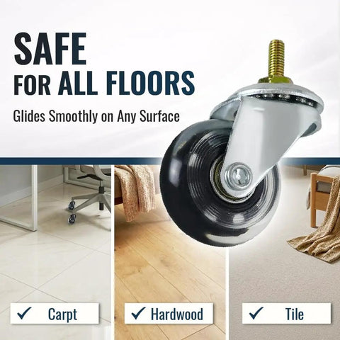 40Mm M6-1.0 Threaded Stem Caster Wheels Inline Skate Style Polyurethane Swivel Casters Set Of 4 on hardwood and tile floors.