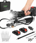 Cordless Grease Gun 12000 PSI Kit With 2 Rechargeable Batteries 39.4 Inch Flexible Hose LED Light Fast Charger