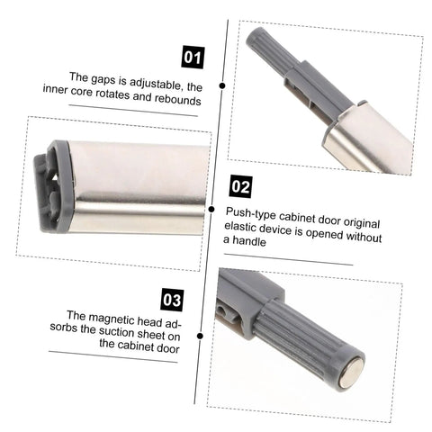Push To Open Cabinet Latch Kit For Doors And Drawers Hidden Door Catch Hardware features adjustable gaps and push-type mechanism.