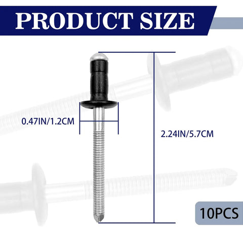 Top Shelf Ten Piece Fuel Door Fastener Clips Specialty Rivets dimensions showing 0.47in x 2.24in nylon clips for Toyota Lexus