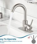Single Hole Bathroom Faucet With 360 Degree Swivel Spout, 304 Stainless Steel, Brushed Nickel Finish, Pop Up Drain And Deck Plate