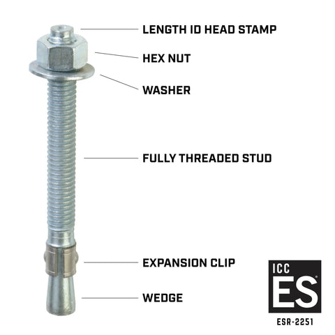 Three Quarter Inch Wedge Heavy Duty Concrete Anchors 10 Pack Stainless Steel Built Tough With 360 Degree Contact diagram