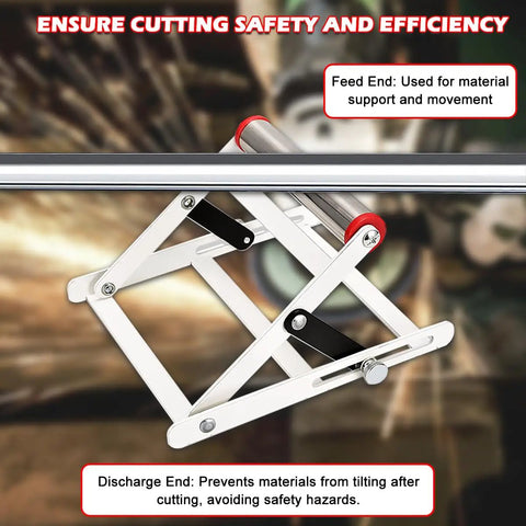 Side view of the 2 Piece Adjustable Cutting Machine Support Frame Foldable Metal Work Stand for table saw, highlighting safety features.