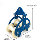 Workhorse Heavy Duty Cable Pulley Roller Guide Block Sheave With Grooved Rollers Steel Frame For Tight Turns And Corners Three Wheel Nylon Wheel 160x140mm Compact Mechanical Build, blue steel frame, 40x20 cm