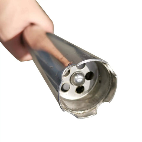 Built Tough Manual Piston Oil Drum Pump For 55 Gallon Barrels showing the stainless steel pump nozzle end for fluid transfer.