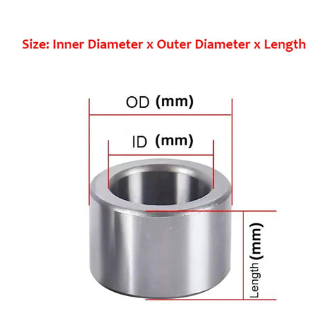 Heavy Duty Chrome Steel Bearing Sleeves Drop Dead Simple Bushings Built Like A Tank For Hefty Loads showing size measurements.