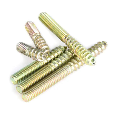 Top Shelf M4 Dowel Screw Set With 110 Zinc Plated Iron Double Ended Hanger Bolts displayed in various lengths for DIY projects.