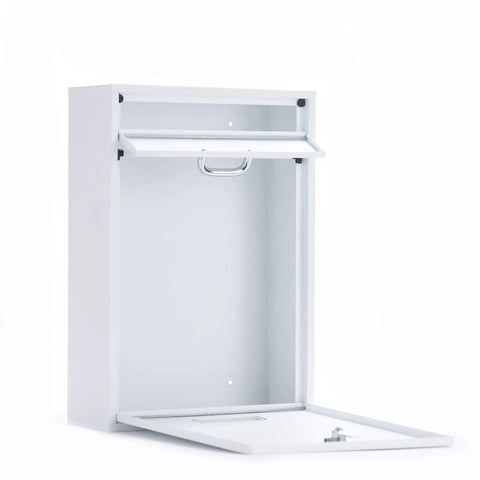 Wall Mounted Locking Vertical Dropbox Mailbox White Finish Large Safe And Secure Steel Construction Heavy Duty Porch Pirate Safe