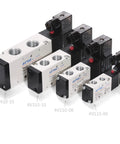 DC Twelve Volt Solenoid Valve For Pneumatic Systems, 4V210-08 Two Position Five Way Electric, aluminum body, 1/4in ports