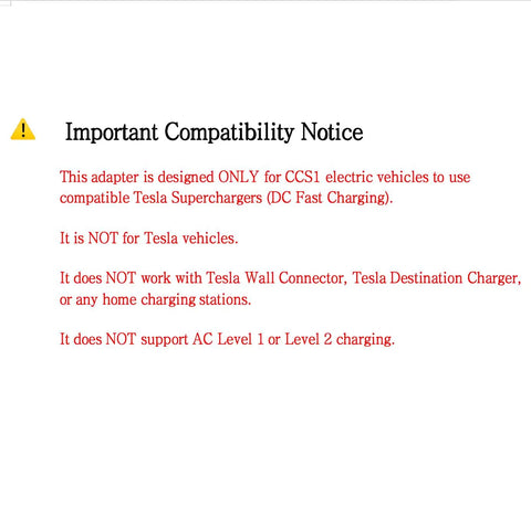 Important compatibility notice for Heavy Duty Nacs To Ccs1 Ev Charging Adapter For Tesla Supercharger Network.