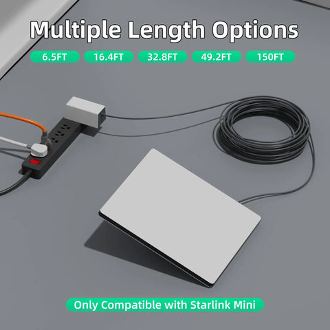 Starlink Mini Long Power Cable 150FT Heavy Duty DC Extension Cord For Satellite Internet with multiple length options.